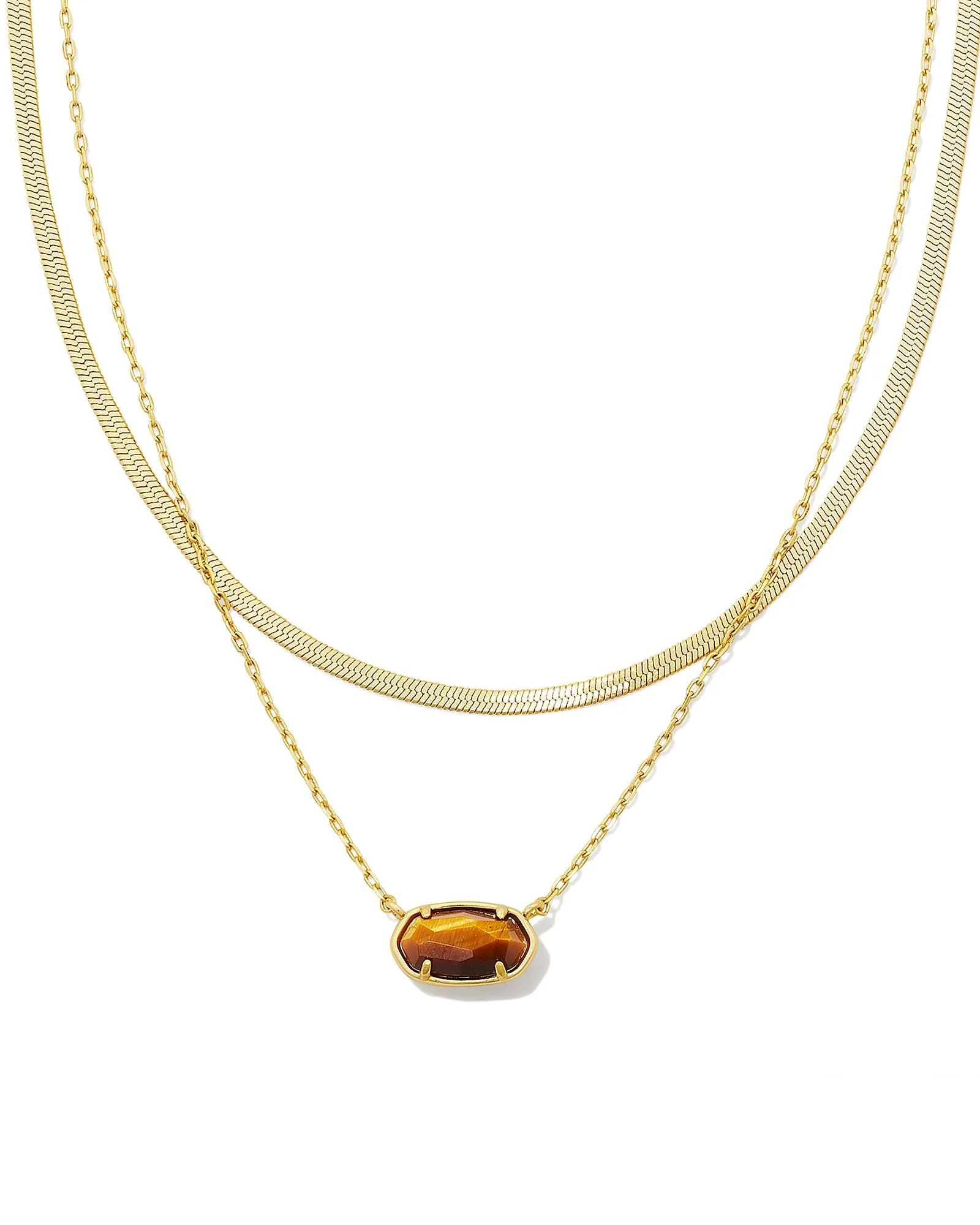 Grayson Herringbone Multistrand Necklace in Gold Brown Tiger's Eye