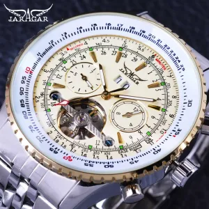 Jaragar Aviator Series Military Scale Yellow Elegant Dial Tourbillon Design Watch