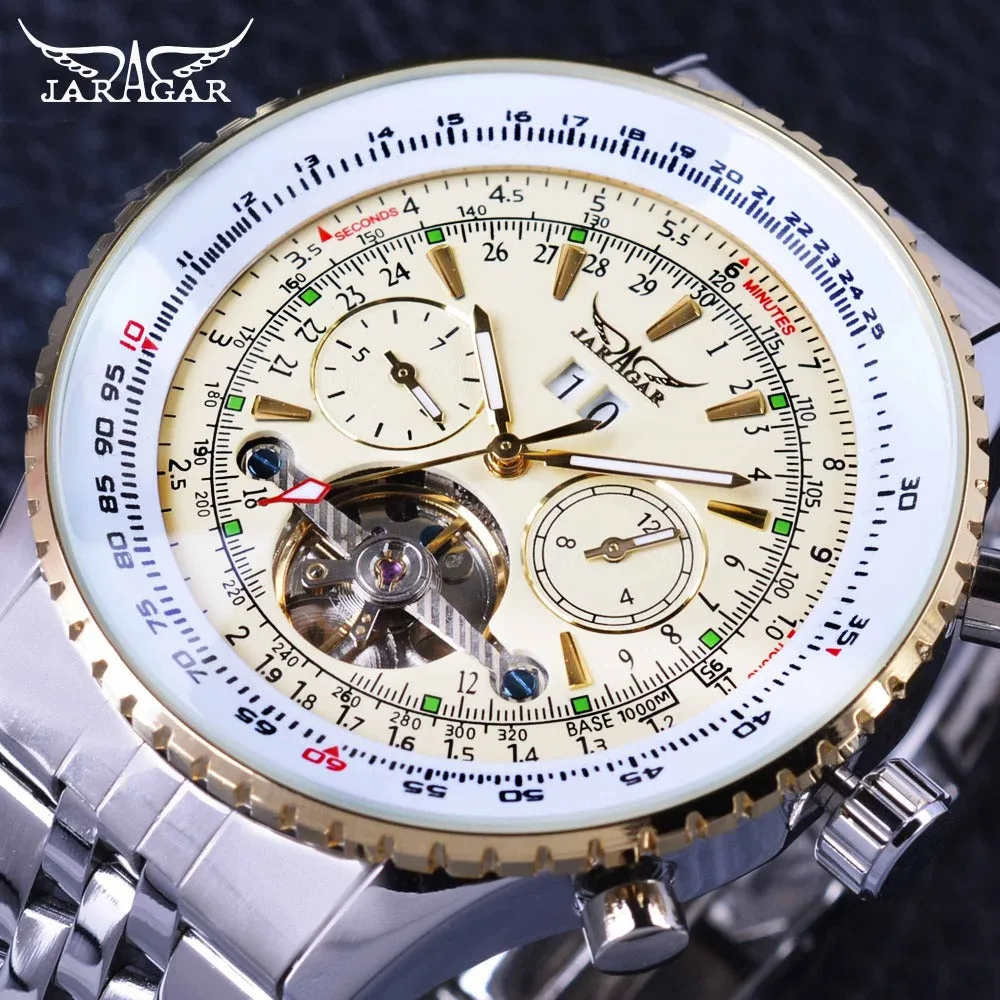 Jaragar Aviator Series Military Scale Yellow Elegant Dial Tourbillon Design Watch