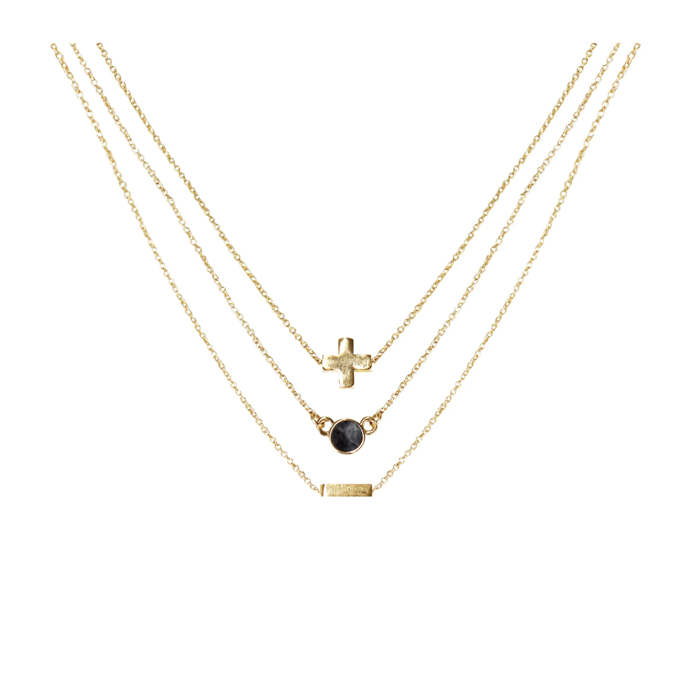 Lava Stone & 18k Gold Plated Necklace Set of 3
