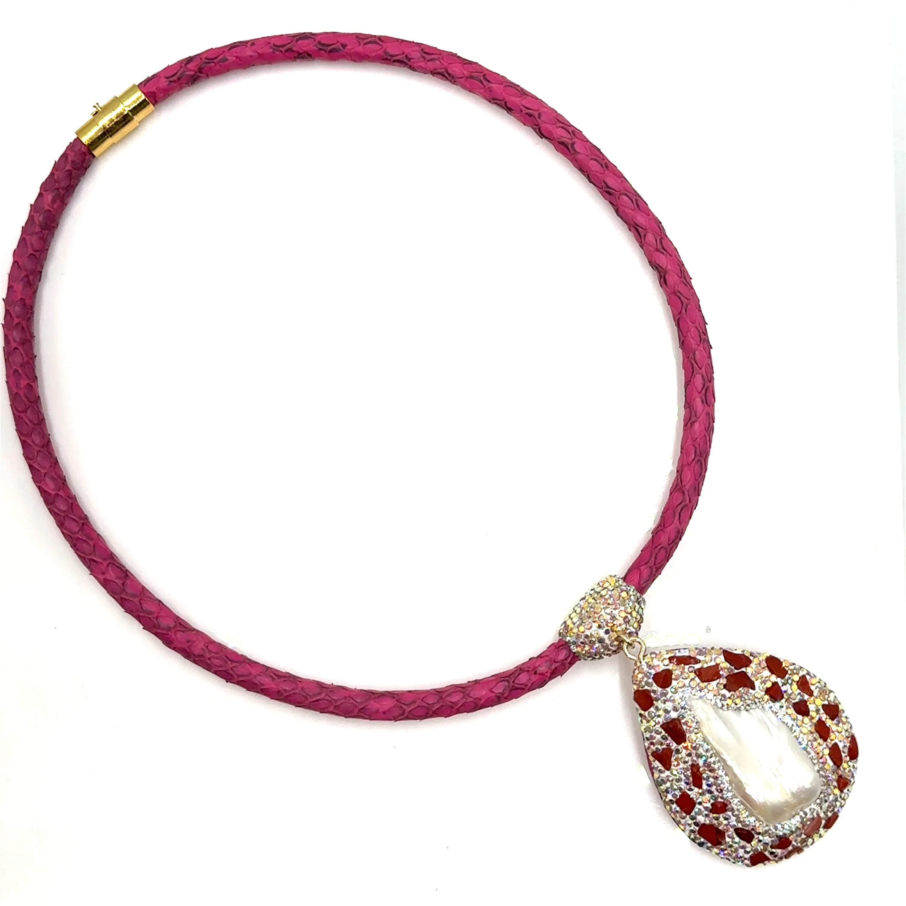 Leather & Gemstone Pendant Necklace