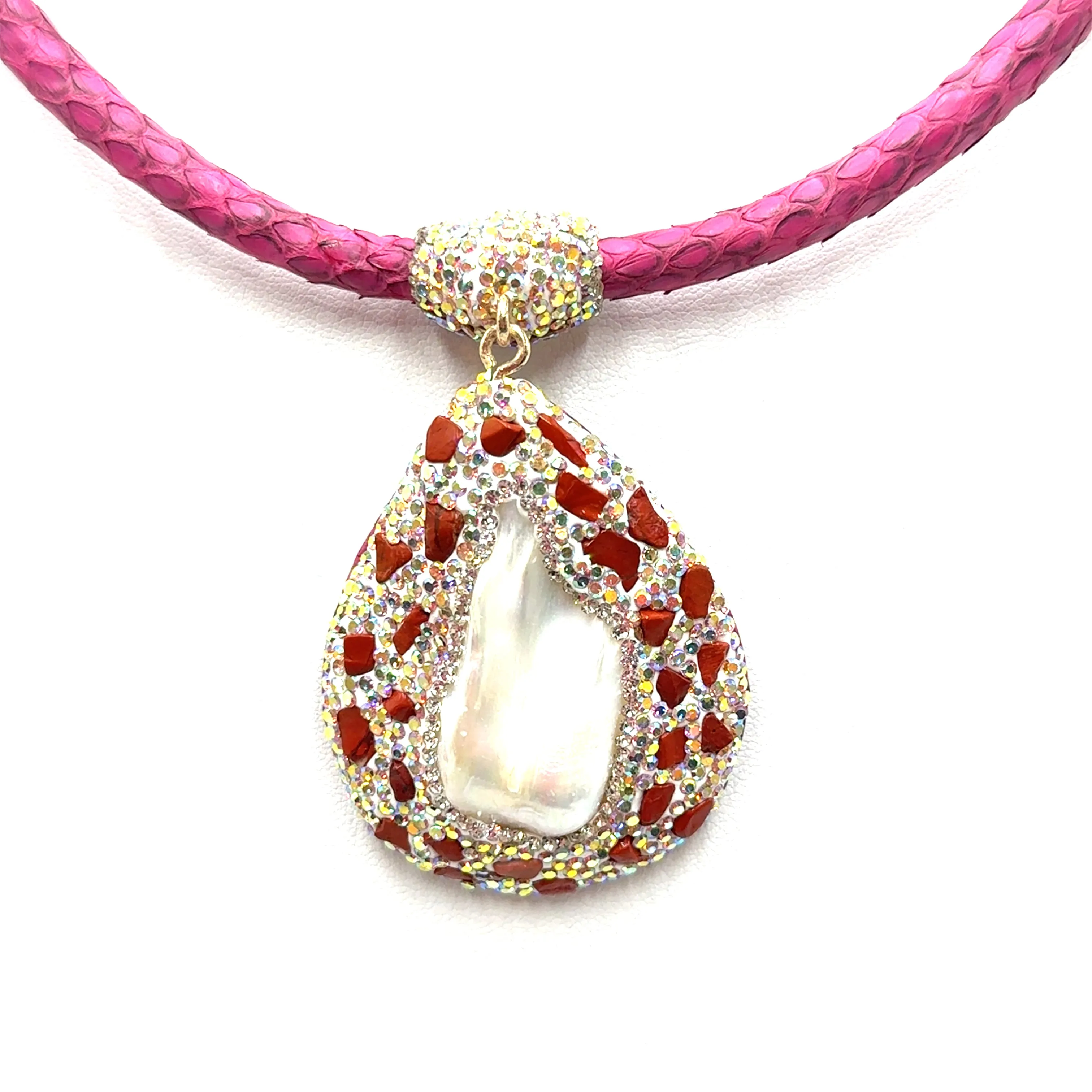 Leather & Gemstone Pendant Necklace