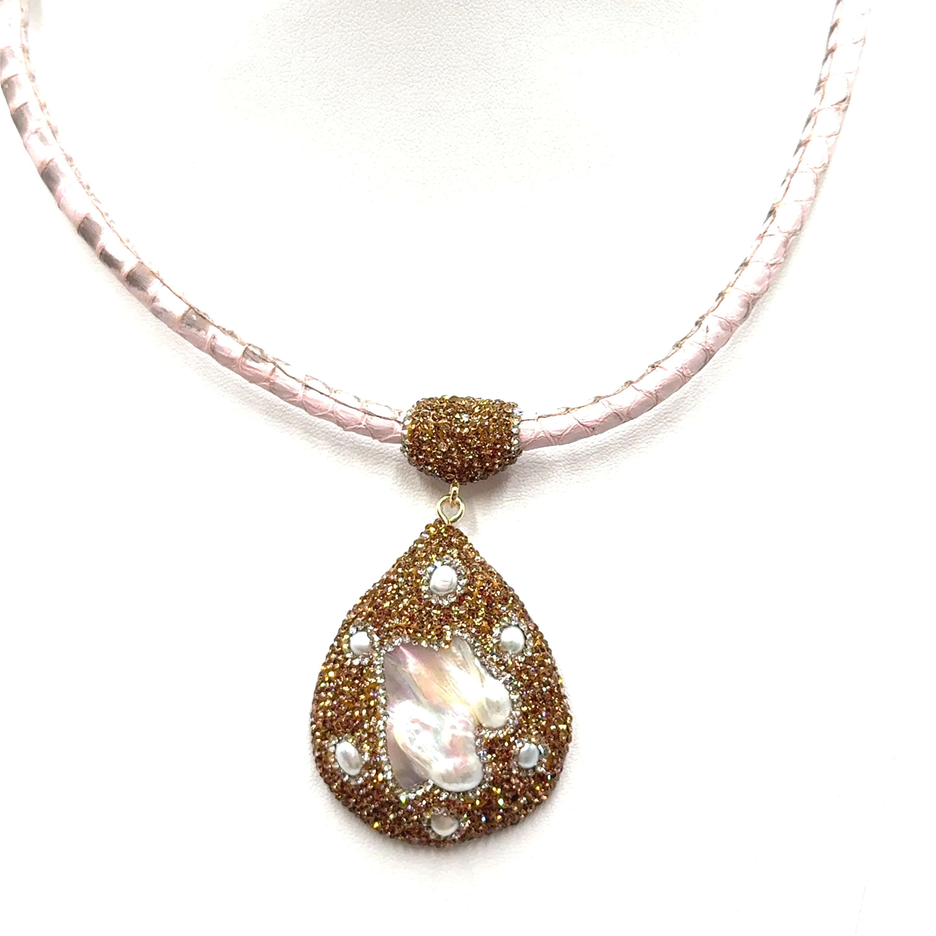 Leather & Gemstone Pendant Necklace