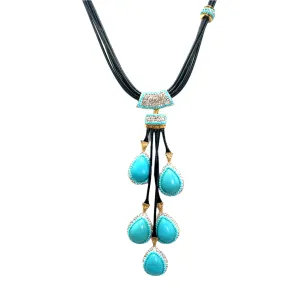Leather Gemstone Statement Necklace