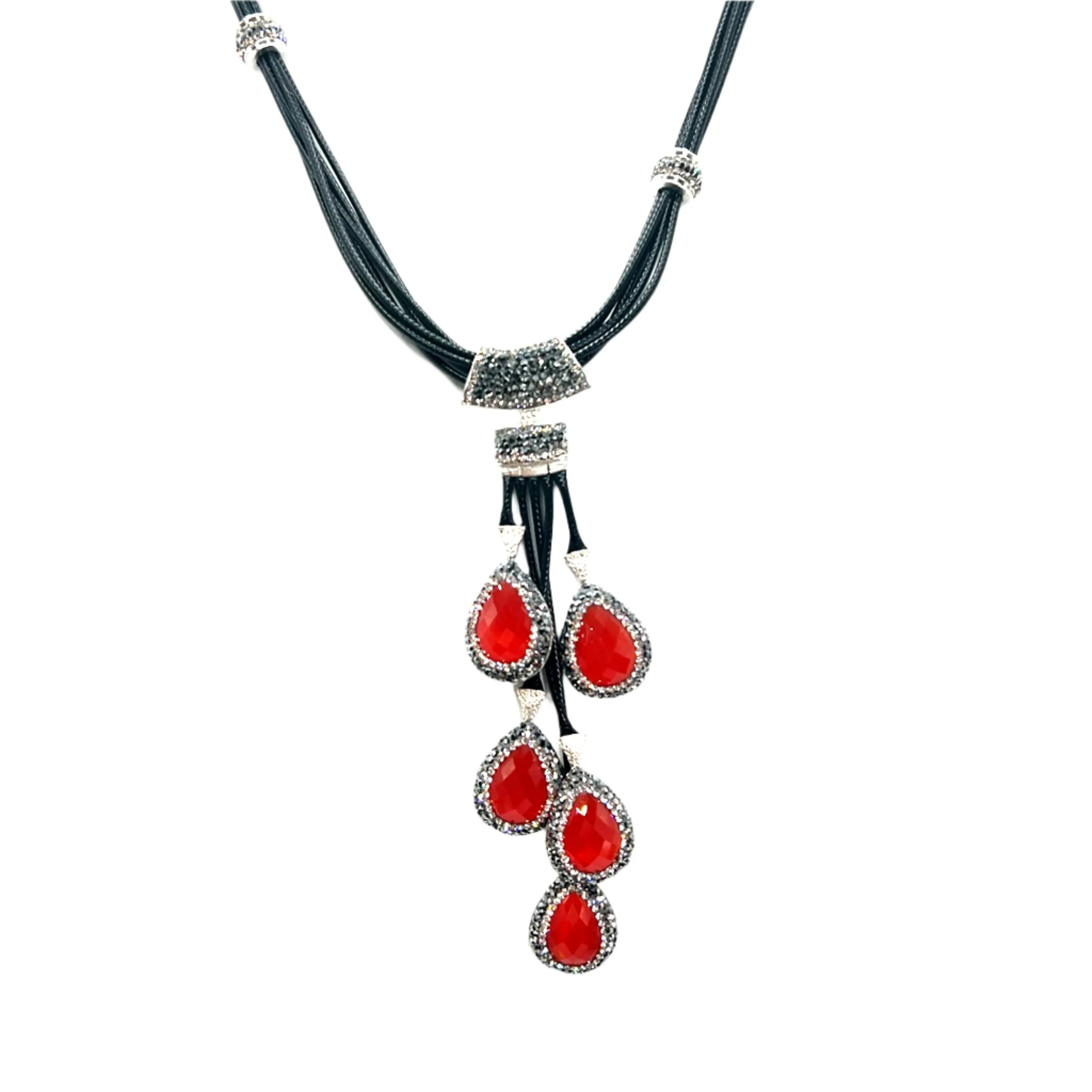 Leather Gemstone Statement Necklace