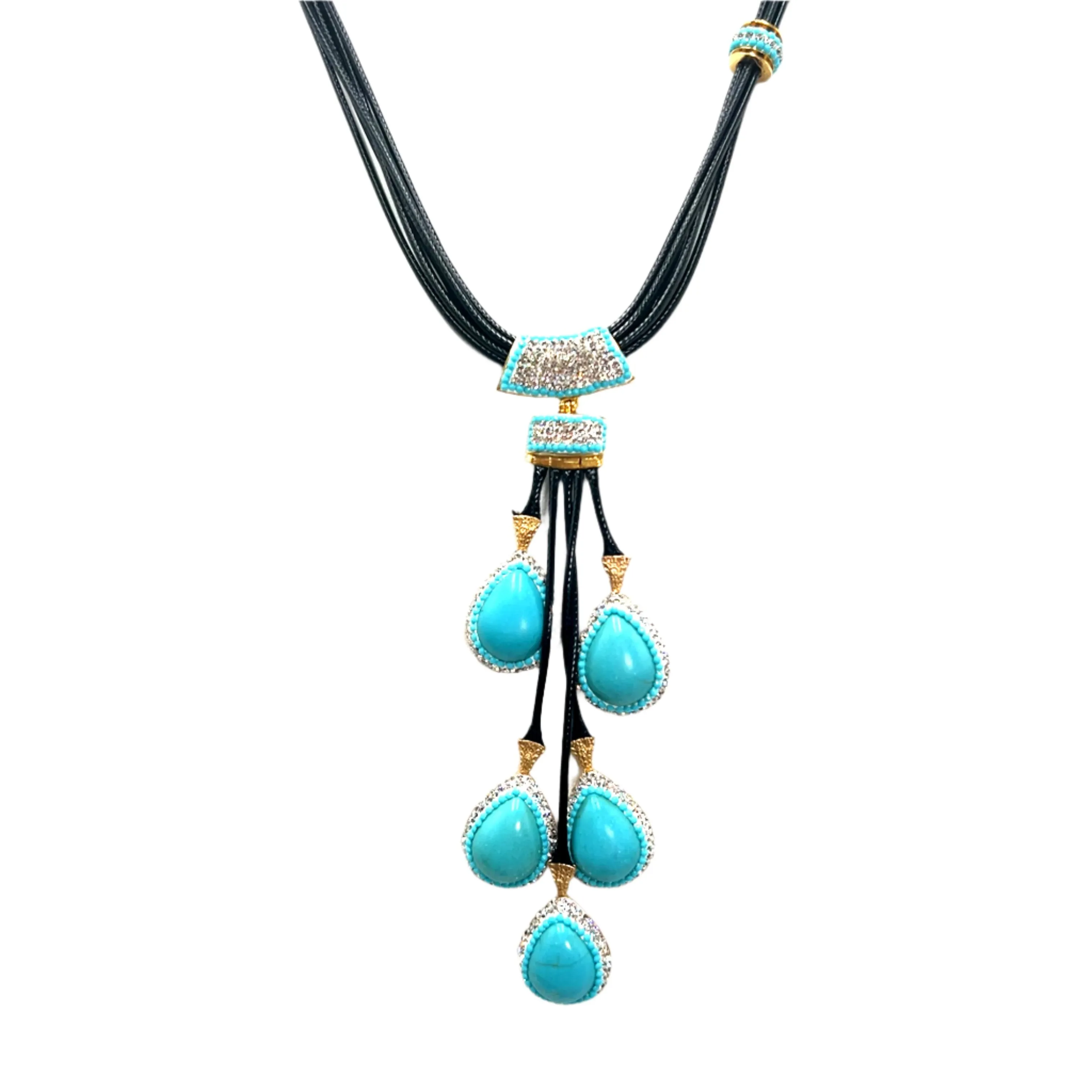 Leather Gemstone Statement Necklace