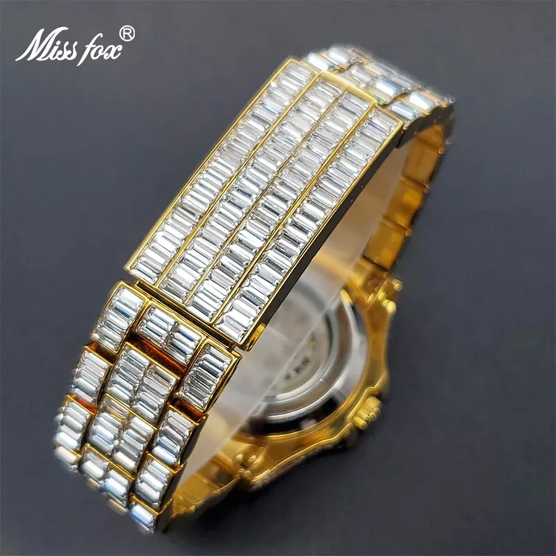 Mechanical Watches Gold Luxury Ice Baguette Wristwatch Skeleton Movement Waterproof Tourbillon Watch For Man