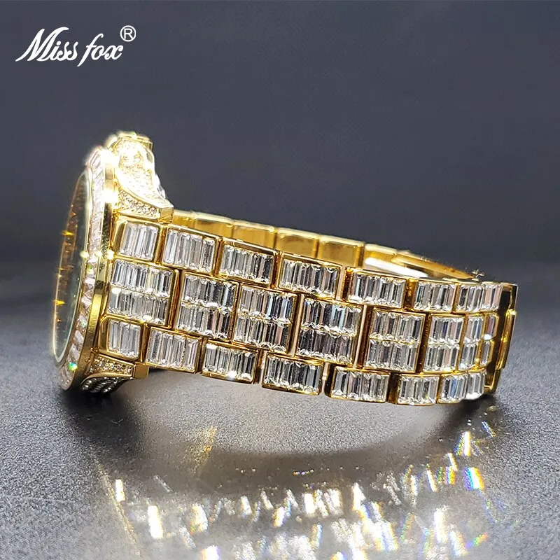 Mechanical Watches Gold Luxury Ice Baguette Wristwatch Skeleton Movement Waterproof Tourbillon Watch For Man