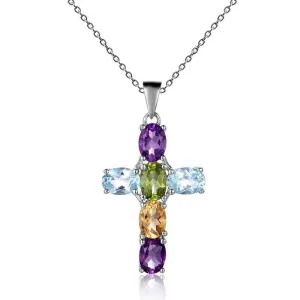 Natural Amethyst with Topaz Gemstone Cross Necklace