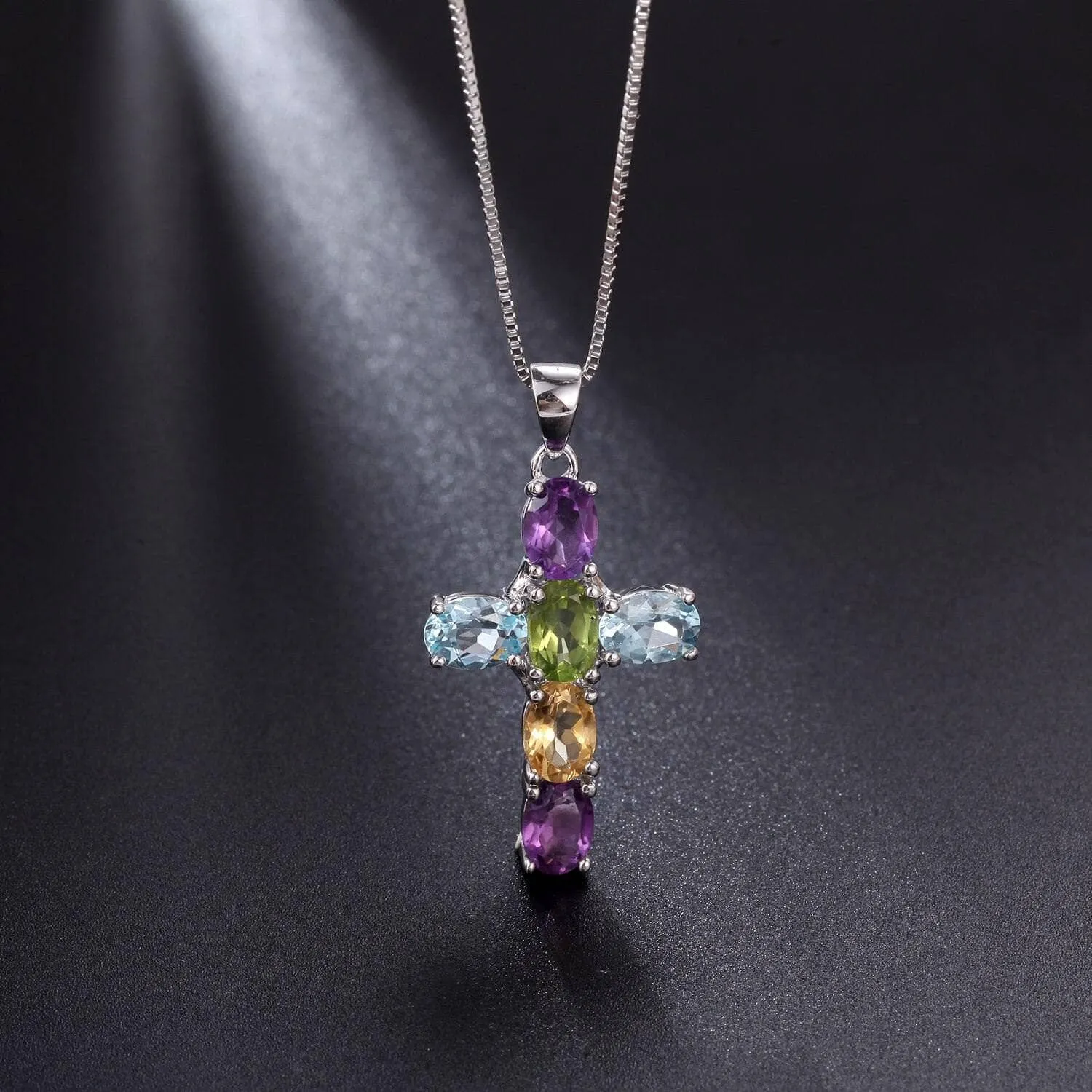 Natural Amethyst with Topaz Gemstone Cross Necklace