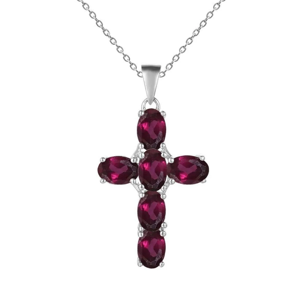 Natural Amethyst with Topaz Gemstone Cross Necklace