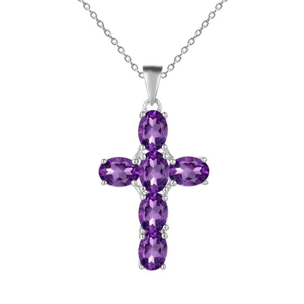 Natural Amethyst with Topaz Gemstone Cross Necklace