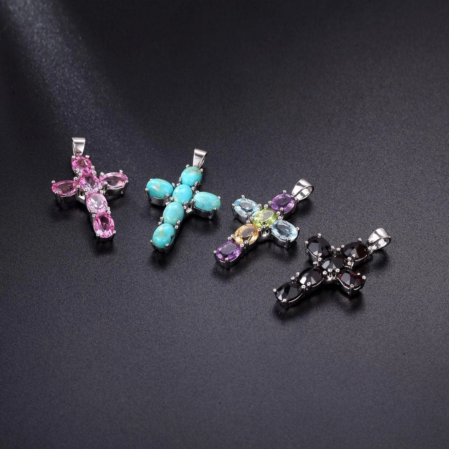 Natural Amethyst with Topaz Gemstone Cross Necklace