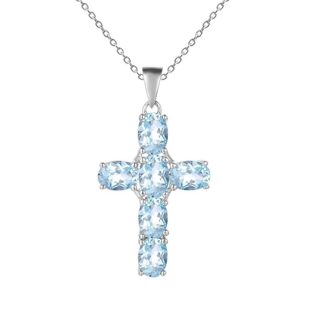 Natural Amethyst with Topaz Gemstone Cross Necklace