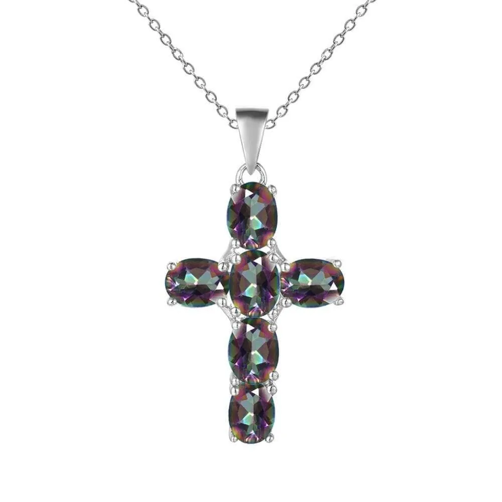 Natural Amethyst with Topaz Gemstone Cross Necklace