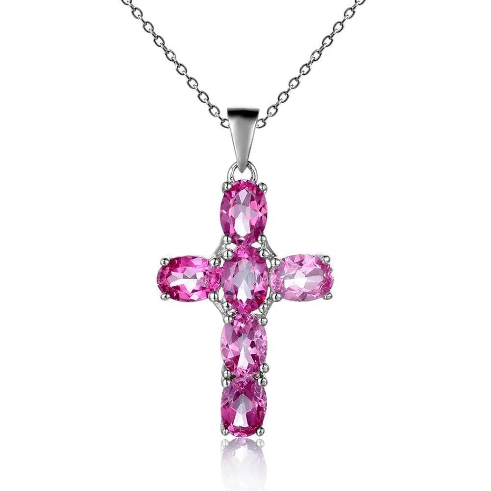 Natural Amethyst with Topaz Gemstone Cross Necklace
