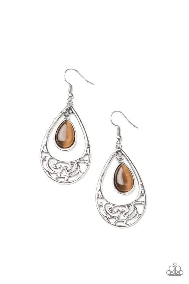 Paparazzi Earring ~ DEW You Feel Me? - Brown