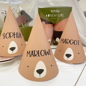 Personalised Adventure Bear Party Hats x 8