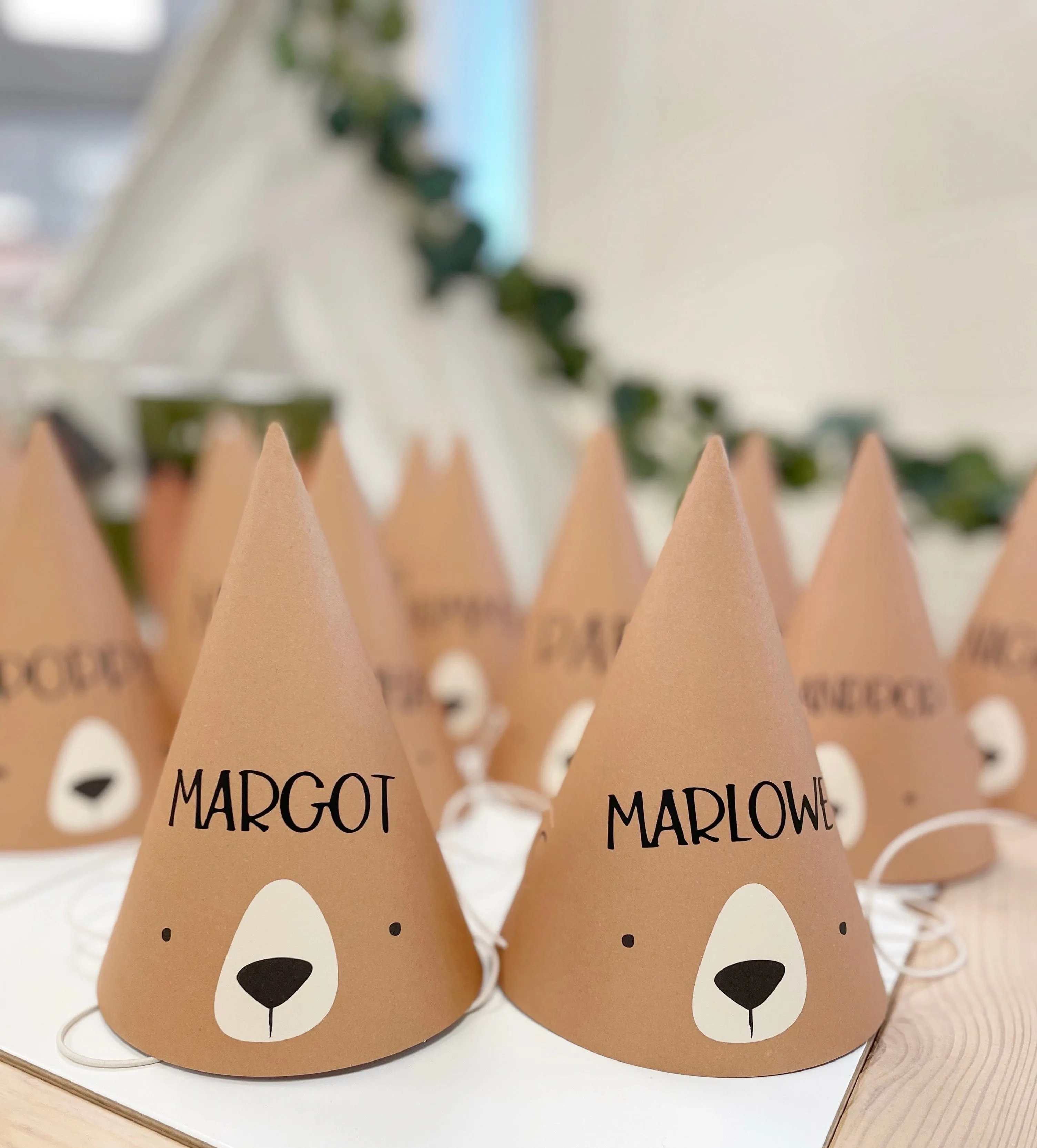 Personalised Adventure Bear Party Hats x 8