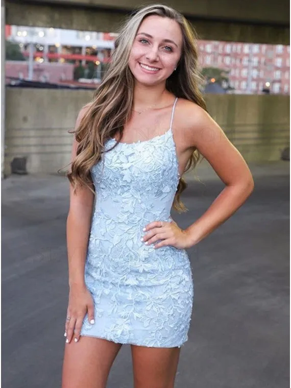 Sky Blue Spaghetti Trendy Straps Bodycon Dress