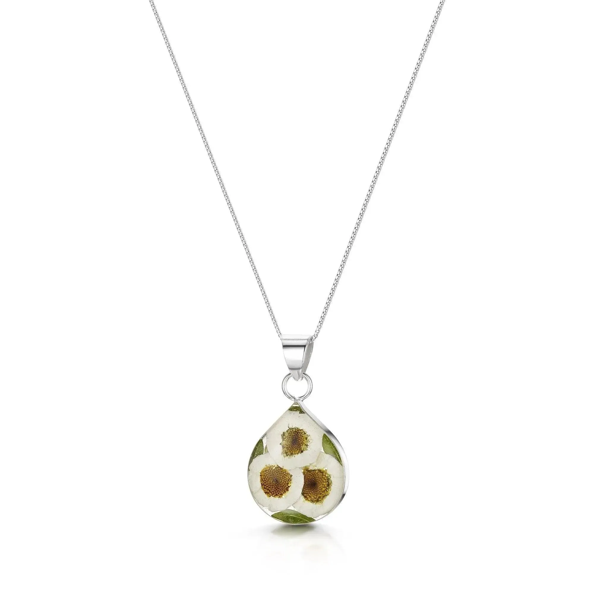 Sterling Silver Teardrop Daisy Pendant Necklace by Shrieking Violet®