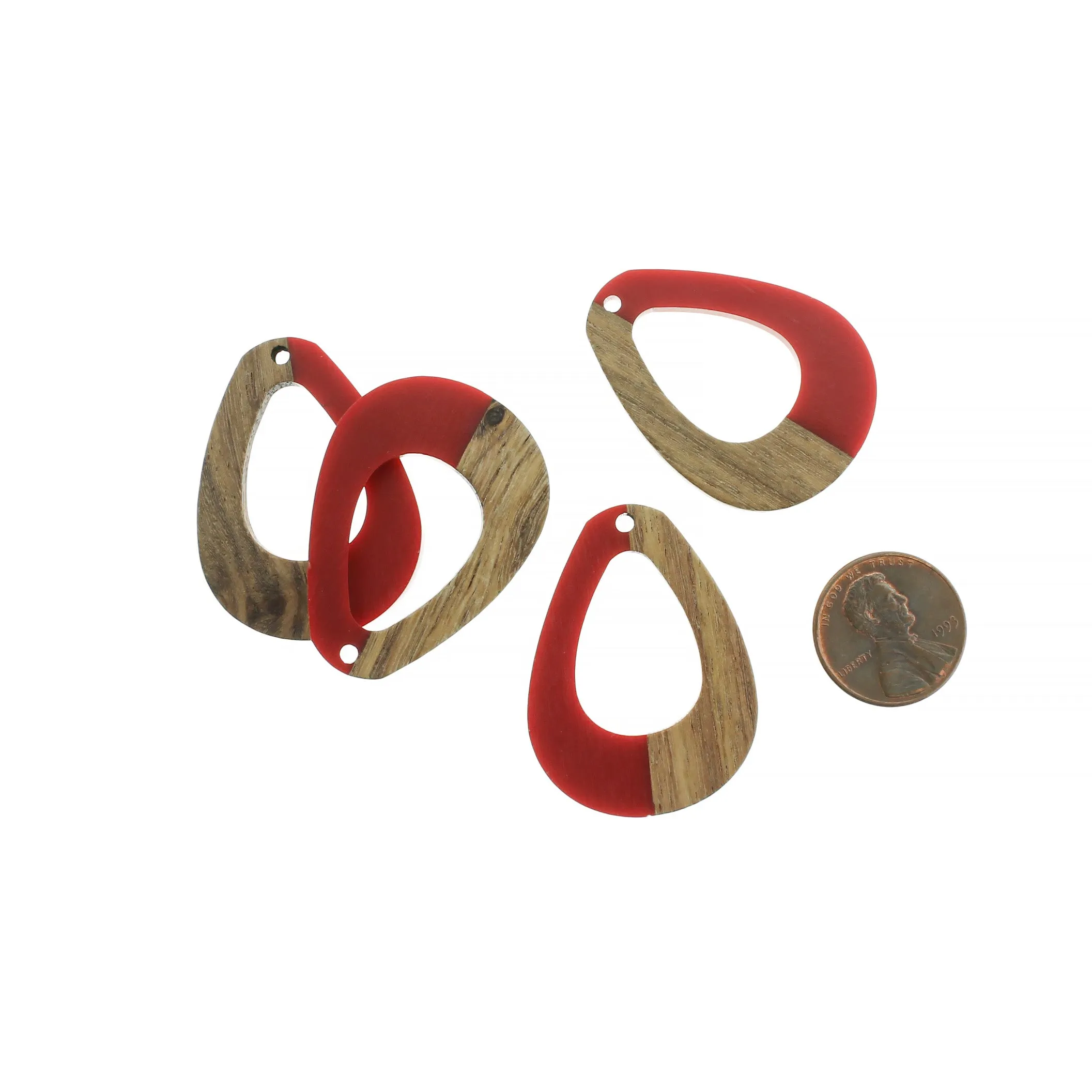 Teardrop Natural Wood and Resin Charm - Choose Your Color - 38mm