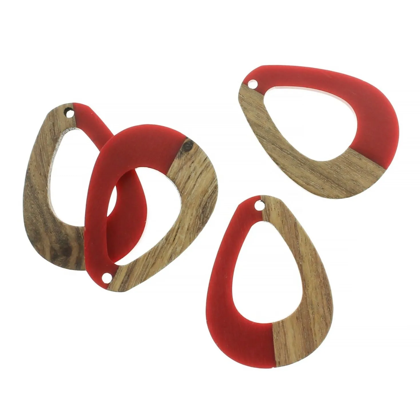 Teardrop Natural Wood and Resin Charm - Choose Your Color - 38mm