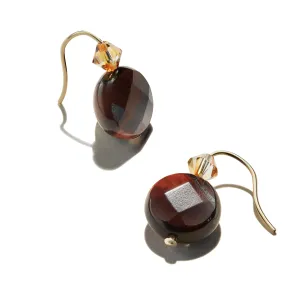 Tigers Eye Gemstone Earrings, Burnt Red