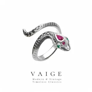 VAIGE Captivating Red Zircon Snake Ring in 925 Sterling Silver