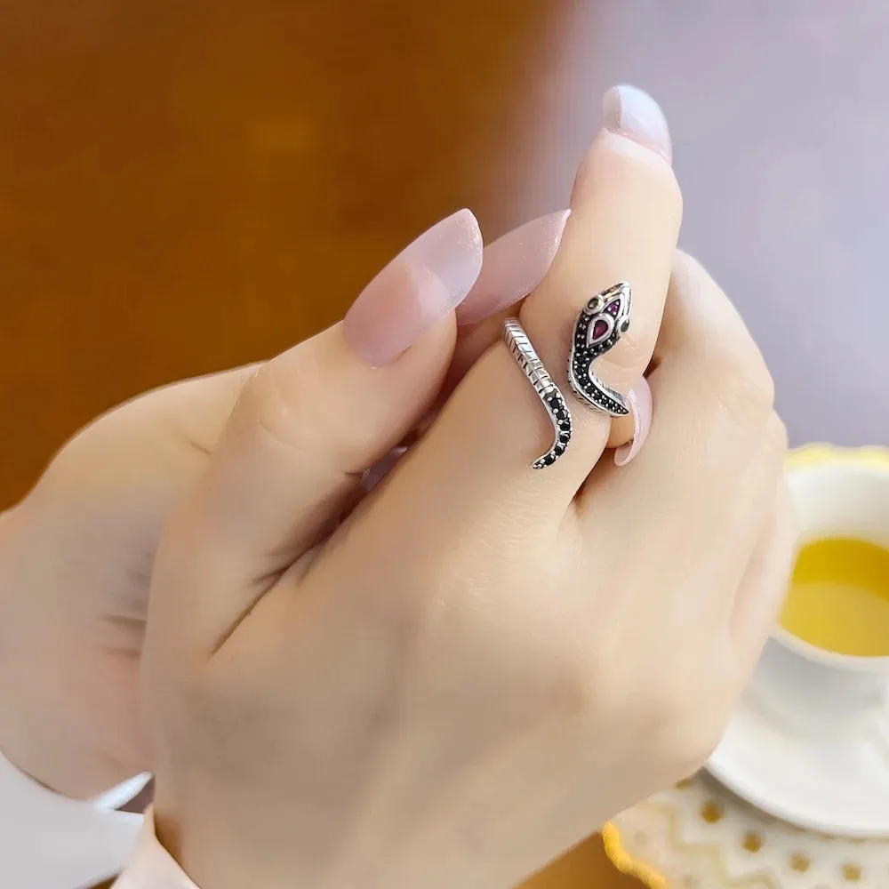 VAIGE Captivating Red Zircon Snake Ring in 925 Sterling Silver