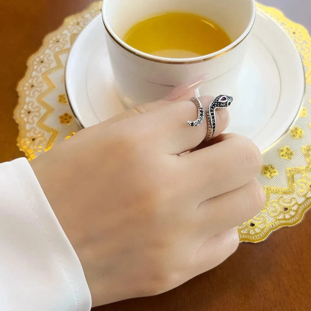 VAIGE Captivating Red Zircon Snake Ring in 925 Sterling Silver