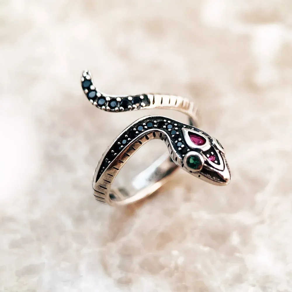 VAIGE Captivating Red Zircon Snake Ring in 925 Sterling Silver