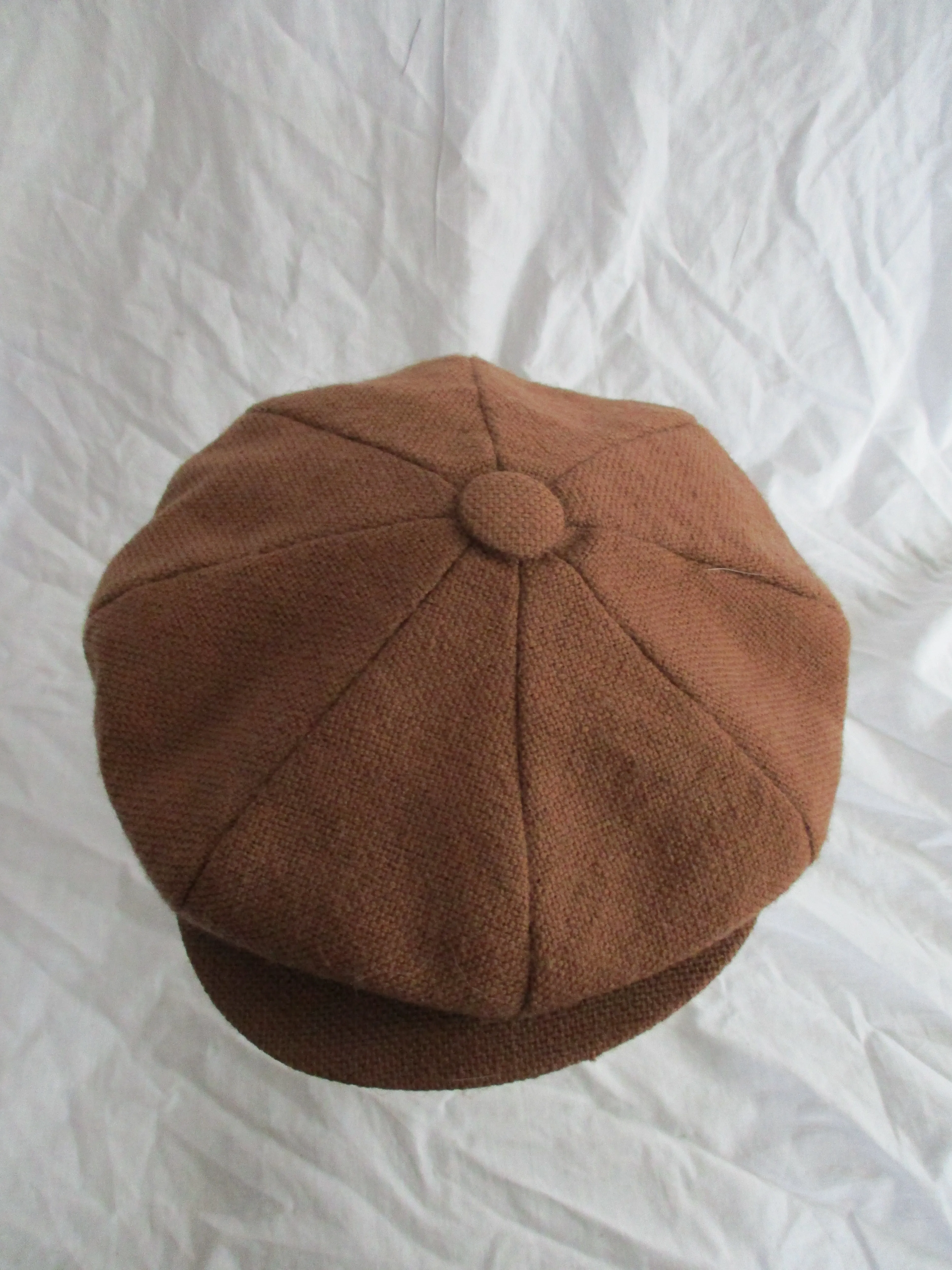 Vintage Genuine PEANUT CAP Wool driving hat beanie tweed OS Brown Convertible