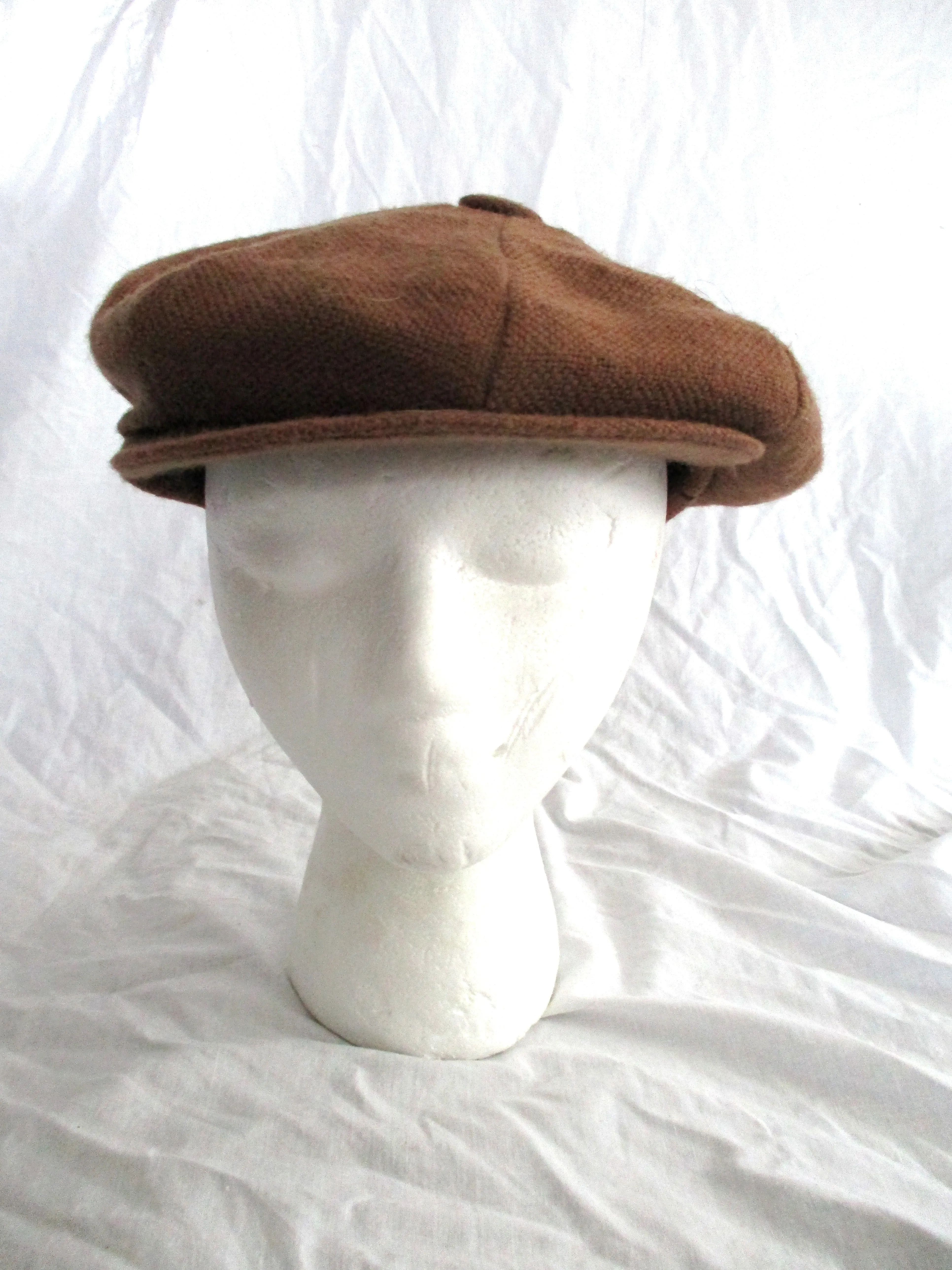 Vintage Genuine PEANUT CAP Wool driving hat beanie tweed OS Brown Convertible