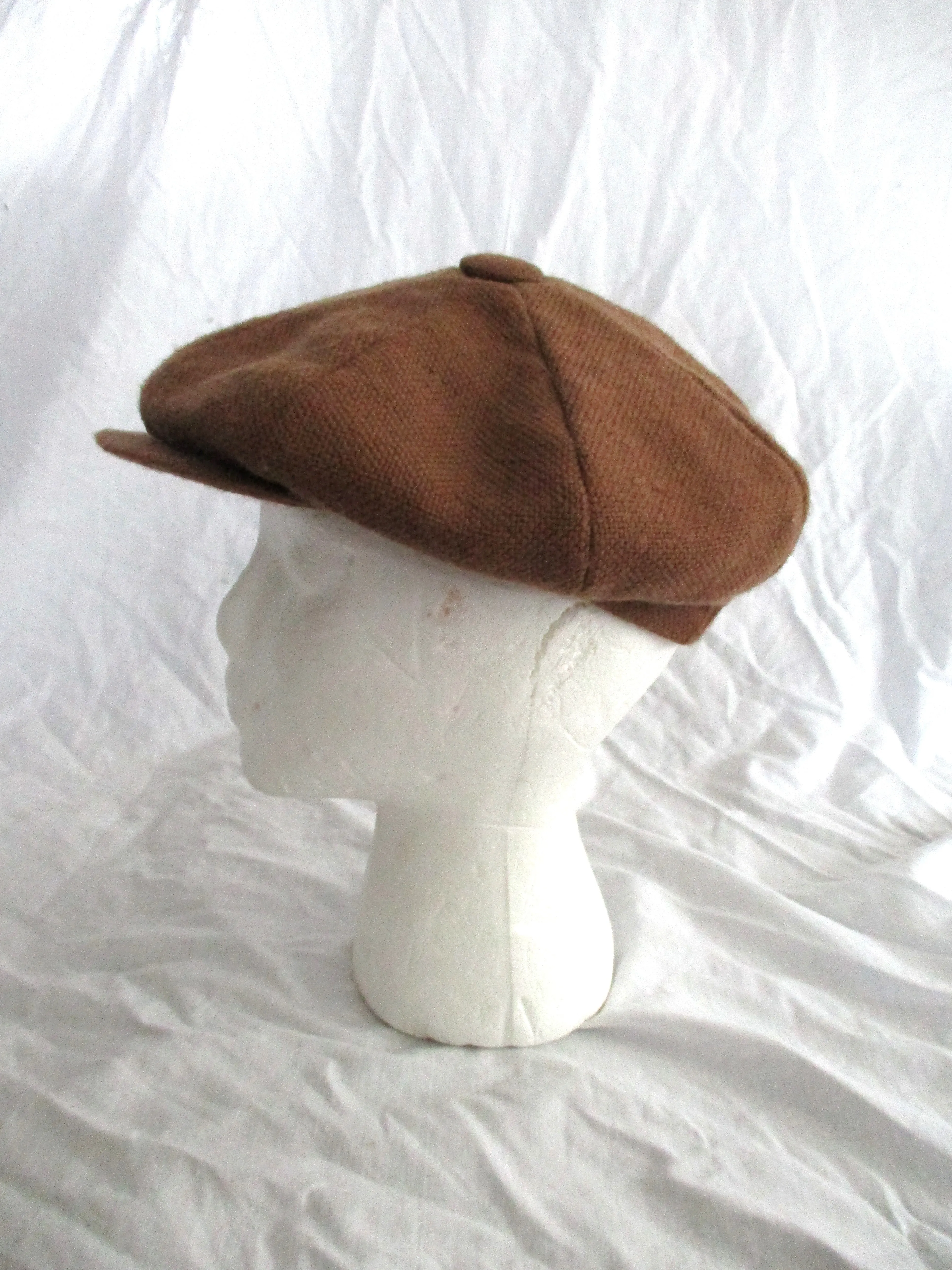 Vintage Genuine PEANUT CAP Wool driving hat beanie tweed OS Brown Convertible