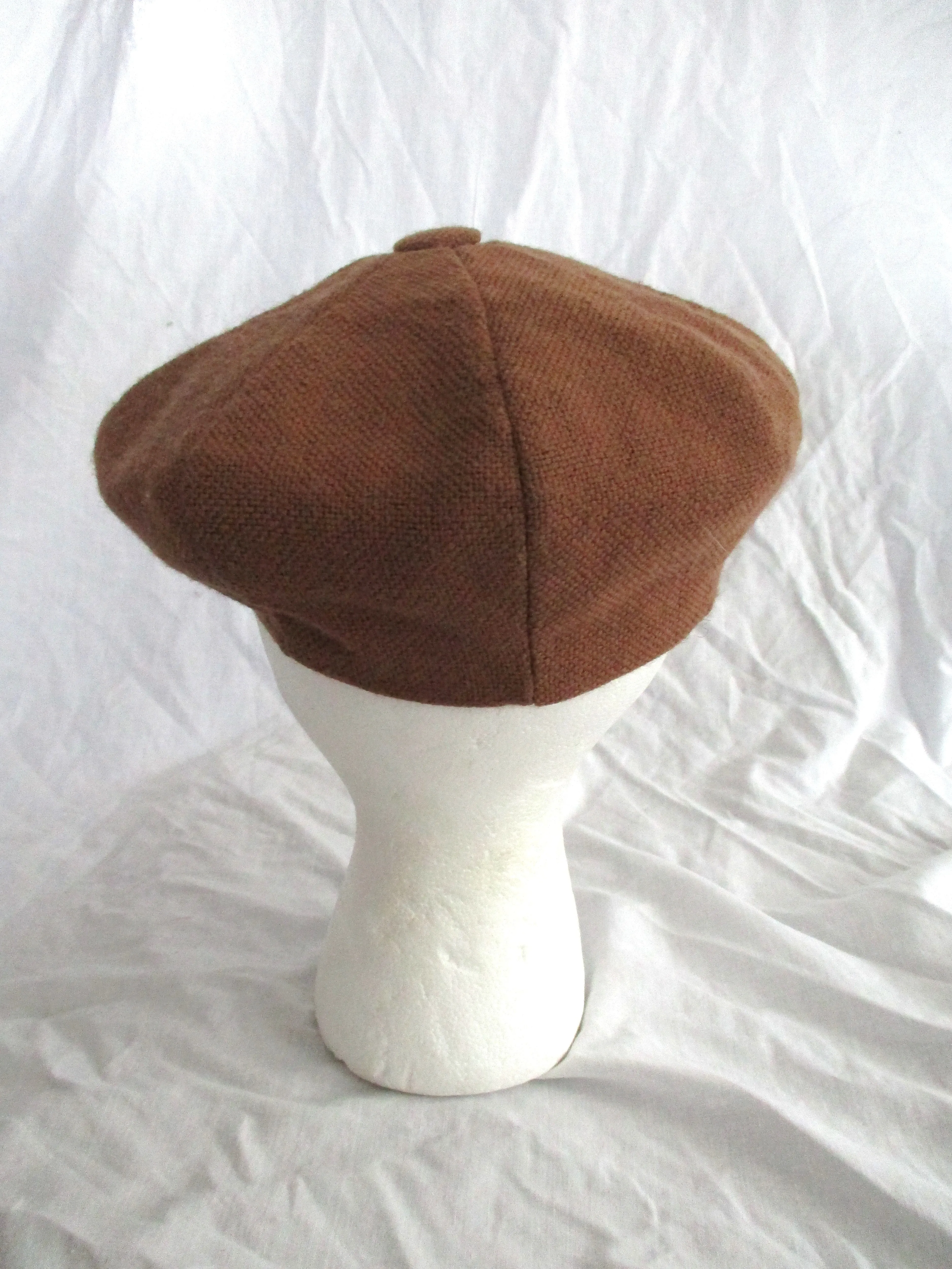 Vintage Genuine PEANUT CAP Wool driving hat beanie tweed OS Brown Convertible