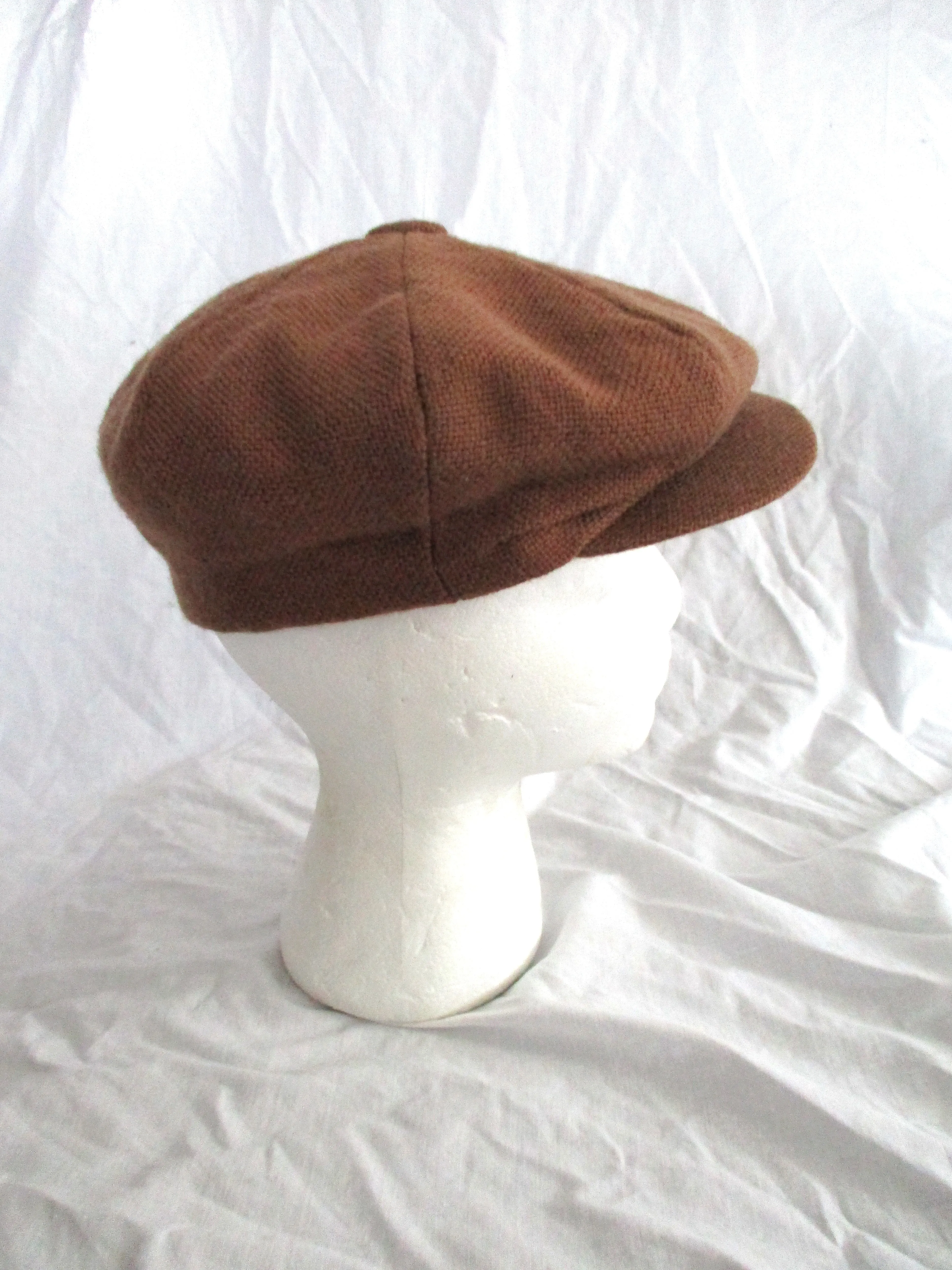 Vintage Genuine PEANUT CAP Wool driving hat beanie tweed OS Brown Convertible