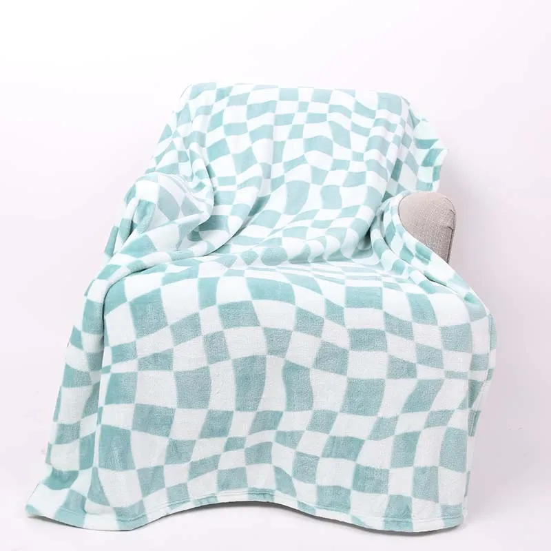 Wavy Checkered Blanket In Seafoam
