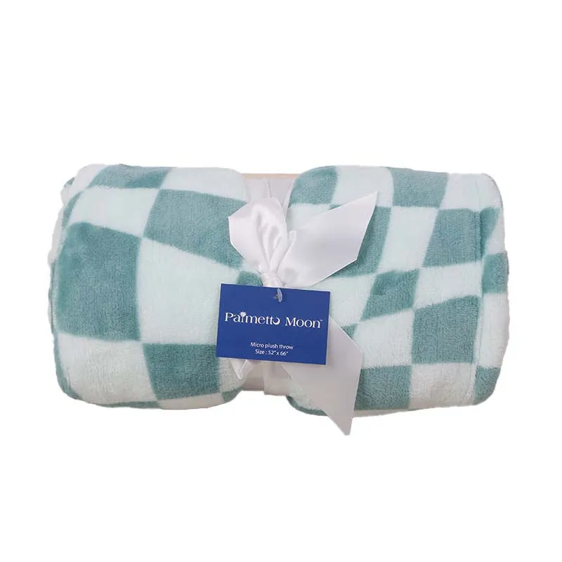 Wavy Checkered Blanket In Seafoam