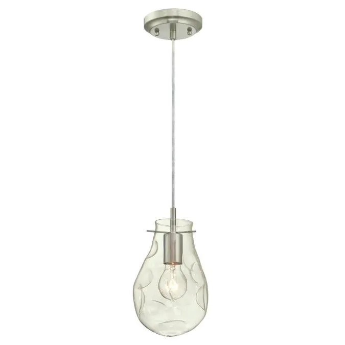 Westinghouse 6329100 1 Light Mini Pendant Brushed Nickel Finish with Clear Indented Glass